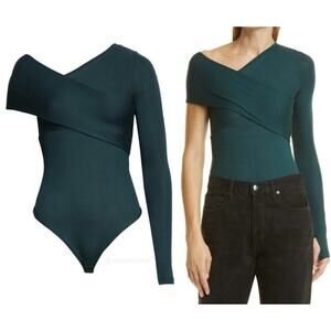 Alix Nyc Long‎ Sleeve Bodysuit Asymmetrical Blake Jade Green Large